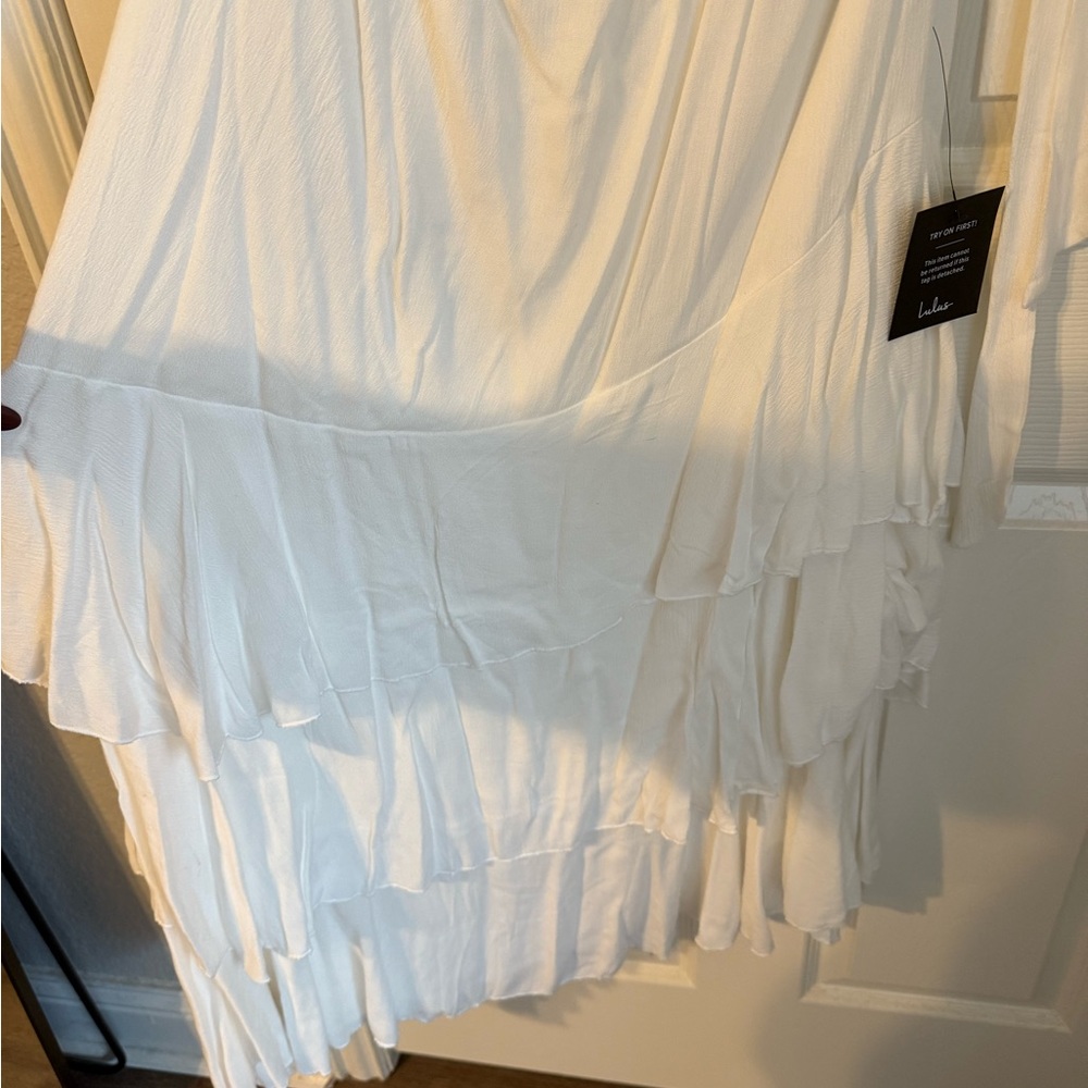 Lulu's White Asymmetrical Ruffle Dress - Picture 3 of 4